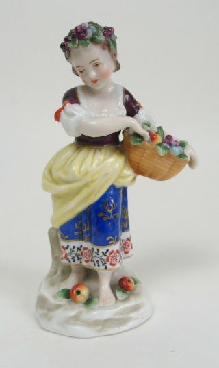Fine Antique Continental Samson? Porcelain Figure Of Girl Carrying Basket Fruit
