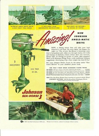 Vintage 1952 Johnson Seahorse 3 Hp Outboard Motor,  Sports Afield 4/52 Art Cover