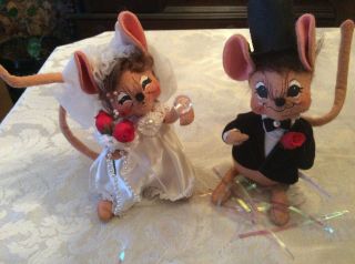 Vintage 2003 Annalee Bride And Groom Mice Character Figures 2