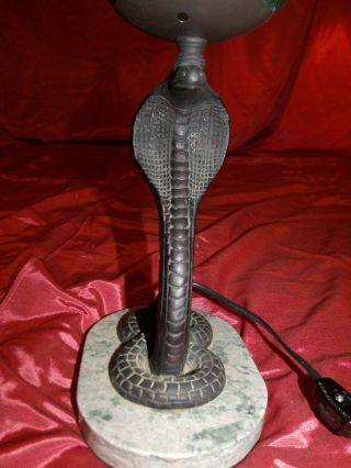 Vintg.  Edgar Brandt Style Art Deco Cast Iron Cobra Snake Table Lamp W/Marble Base 4