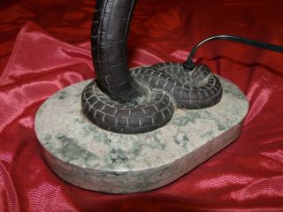 Vintg.  Edgar Brandt Style Art Deco Cast Iron Cobra Snake Table Lamp W/Marble Base 5