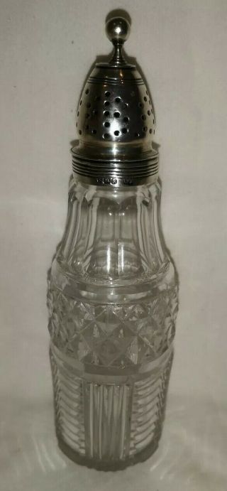 Georgian Hallmarked Solid Sterling Silver And Cut Glass Sugar Sifter