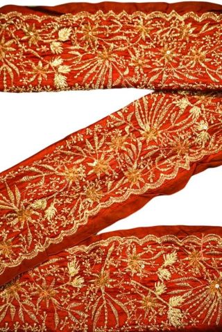 Vintage Sari Lace Border Trim Embroidered Sewing Antique Ribbon Lace 1 Yd St1846