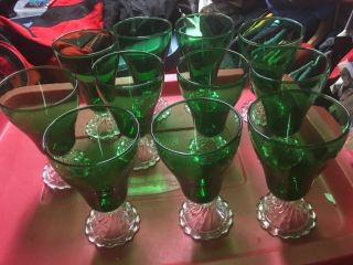 Antique Forest Green Set Of 11 6 3/4 Boopie Glasses Goblets Anchor Hocking