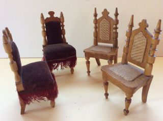 Antique German Dollhouse Wooden Chairs