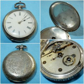 Antique Continental Silver Key Wind Pocket Watch - Enamel Face - 40 Mm