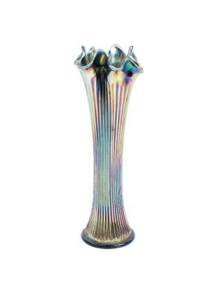 Antique Fenton Carnival Glass Electric Cobalt Blue Swung Vase 9 "