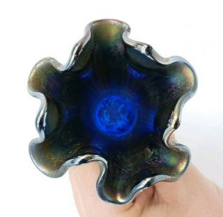 ANTIQUE FENTON CARNIVAL GLASS ELECTRIC COBALT BLUE SWUNG VASE 9 