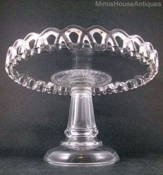 Antique Pie / Cake Stand " Crocheted Skirt " Or " Lace Edge " Hollow Pedestal Eapg