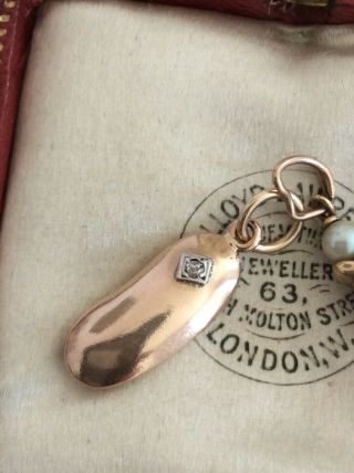 Rare Antique/victorian 9ct Rose Gold Kidney Bean Charm & Rose Cut Diamond