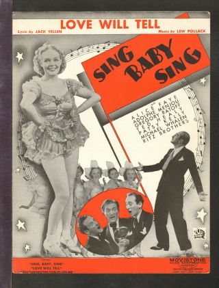 Sing Baby Sing 1936 Love Will Tell Alice Faye Movie Vintage Sheet Music Q20