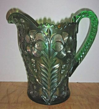 Antique 1910 Imperial Carnival Glass Tiger Lily Pitcher In Rare Helios Color