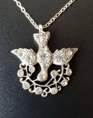 Antique French Solid Silver Diamond Paste St Esprit Pendant Necklace