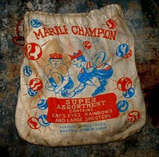 Antique Vintage Marbles Cloth Bag Drawstring Assortment Japan