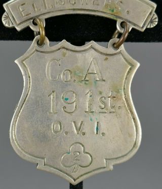 Fine Antique Co A 191st Ohio Volunteer Infantry Civil War Dog Tag Id Badge 3