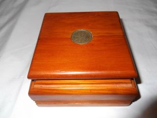Vintage Handmade Wood Box With Sacajewea Dollar Coin Embedded In The Lid
