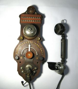 Antique 1907 L.  M.  Ericsson Ha - 100/20 Battery Ring Intercom Wall Telephone Walnut