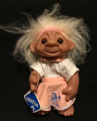 Vintage 1977 9” Thomas Dam Made In Denmark Norfin Poodle Skirt Girl Troll Doll