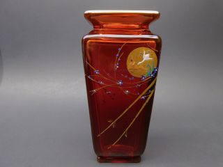 Antique Baccarat Japonisme Enameled Gold Gilt Red Glass Vase