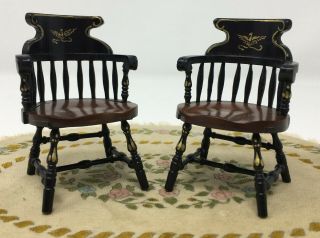 Vintage Dollhouse Miniature Wood Hand Painted Captain Chairs Furniture