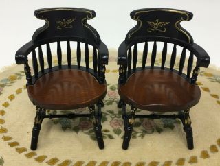 Vintage Dollhouse Miniature Wood Hand Painted Captain Chairs Furniture 3