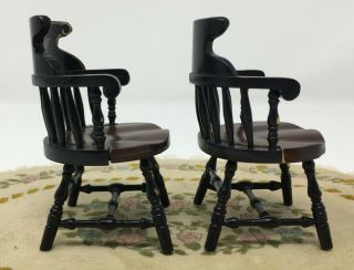 Vintage Dollhouse Miniature Wood Hand Painted Captain Chairs Furniture 4
