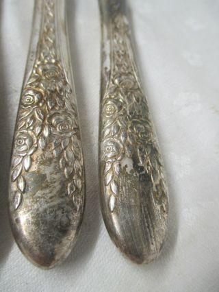 Vintage National Silver Co A1 5 Dinner Knives Rose & Leaf pattern 1st set 2