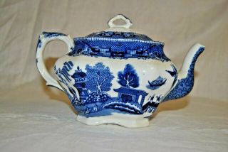 Antique Teapot And Lid Blue Willow 1911 Buffalo Pottery U.  S.  Made