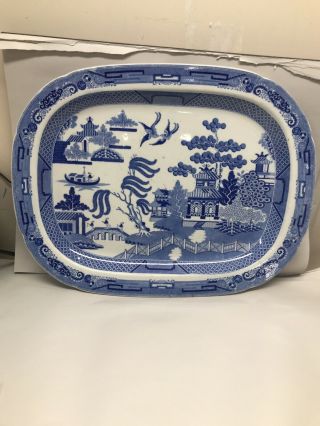 Antique Adams English Staffordshire Transferware Blue Willow Large Platter