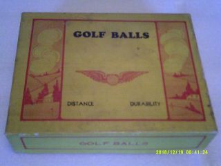 Rare Unusual Antique Golf Ball Box With 3 Sleeves Of Balls