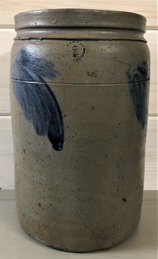 19th C.  Antique 2 Gal Salt Glaze Stoneware Blue Decorated Crock Pa Va Maryland