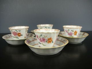 Set Of Four Chinese Porcelain Cups&Saucers - Flowers - 18th C.  Qianlong 5