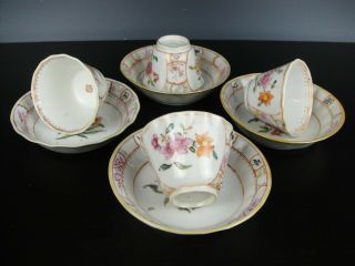 Set Of Four Chinese Porcelain Cups&Saucers - Flowers - 18th C.  Qianlong 8