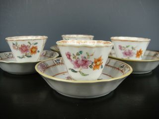 Set Of Four Chinese Porcelain Cups&Saucers - Flowers - 18th C.  Qianlong 9