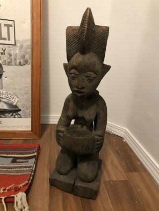 Antique Vtg African Tribe Art Carved Wood Fetish Nkishi Statue Congo Africa