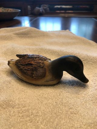 Antique Wooden Mini Duck Decoy Hand Painted,  Solid Wood W/ Bark As Wings Figure