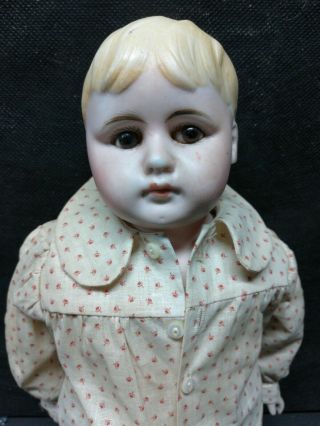 Antique Vintage Bisque Head Jointed Leather Cloth Body Boy Doll German