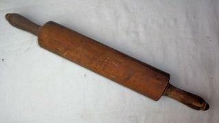 Antique Vintage Rolling Pin Red Handles 16 1/2 " Long Collectible Kitchenware