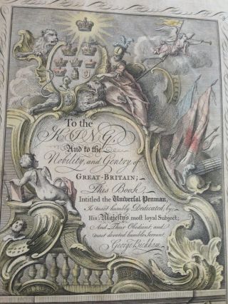 Antique Circa 1733 Title Page from The Universal Penman by George Bickham 2
