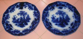 Antique Flow Blue Scinde 2 Dinner Plate England 1850 J & G Alcock Oriental Stone