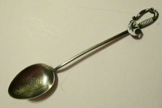 Antique Asheville North Carolina Sterling Silver Souvenir Spoon Enamel Sword Vtg
