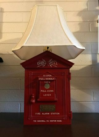 Antique Vintage Gamewell Fire Alarm Station Pull Box Newton Mass Lamp.