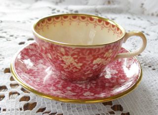 Antique Miniature Cup And Saucer Spode Pink Chintz Y4762w Bone China