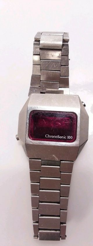 Vintage Chronosonic100 Led Mens Watch Compu Chron Pre Owned Red Face
