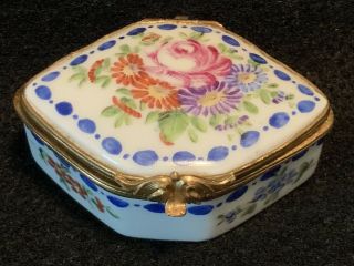 Antique C.  1920s Limoges Hand Painted Porcelain Trinket Box W/ Sevres Mark - Exc