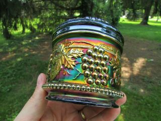 Northwood GRAPE & CABLE ANTIQUE CARNIVAL ART GLASS POWDER JAR PURPLE A BEAUTY 6