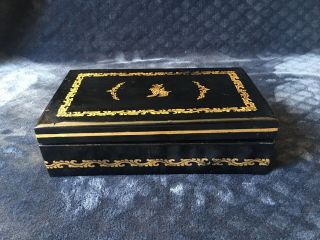 Vinatge Burnese Myanmar Black And Gold Lacquer Box