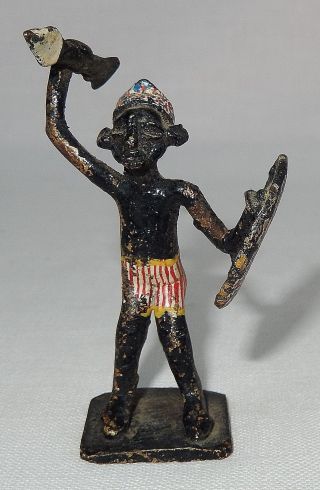 Antique Painted Miniature Bronze of African Warrior W/Spear & Shield 2
