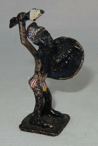 Antique Painted Miniature Bronze of African Warrior W/Spear & Shield 3