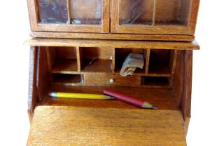 Vintage Doll House Miniature Wood Secretary Desk w/ Pencils & Paper Inside 1/12 3